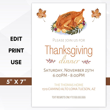 editable thanksgiving dinner invitation printable template
